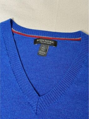 Banana Republic Extra Fine Merino Wool V-Neck Sweater Royal Blue Tall XXL
